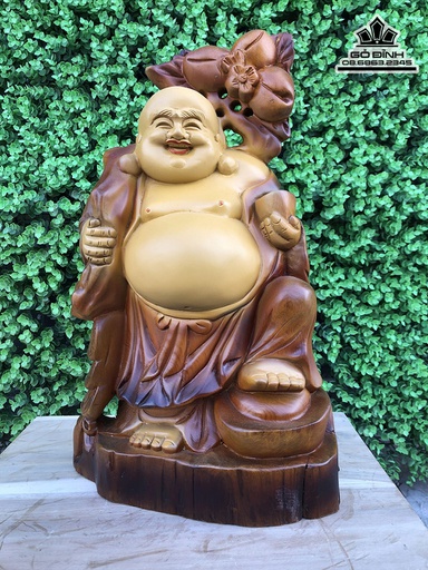 Tượng Phật Di Lặc Gỗ Pơ Mu Cao 44 Ngang 25 Sâu 14 (cm)