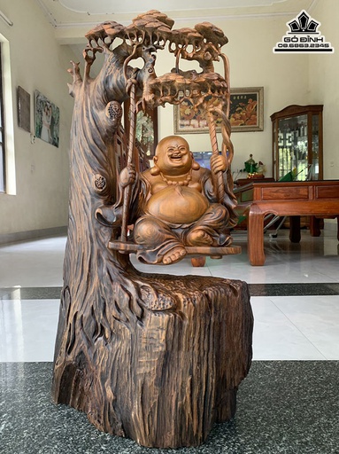 Tượng Phật Di Lặc Gỗ Bách Xanh Cao 74 Ngang 40 Sâu 20 (cm)