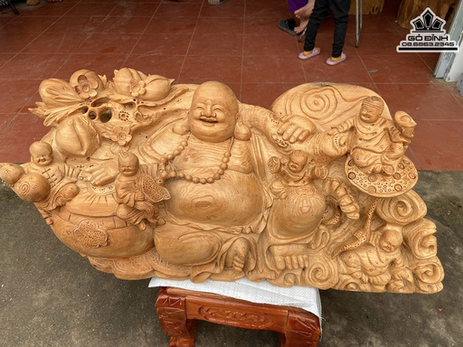 Tượng Phật Di Lặc Gỗ Ngọc Am Cao 38 Ngang 92 Sâu 38 (cm)