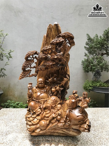 Tượng Phật Di Lặc Gỗ Bách Xanh Cao 85 Ngang 50 Sâu 46(cm)