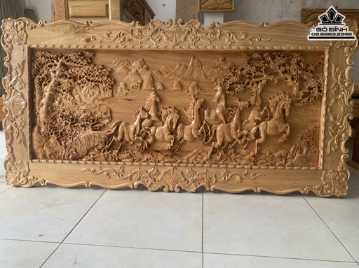 Tranh Gỗ Tranh Ngựa Bát Mã Gỗ Pơ  Mu Cao 70 Ngang 172 Dày 4 (cm)
