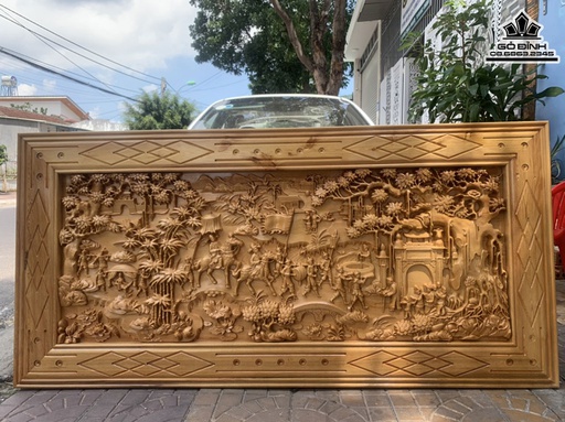 Tranh Gỗ Vinh Quy Bái Tổ Gỗ Pơ Mu Cao 83 Ngang 173 Dày (cm)