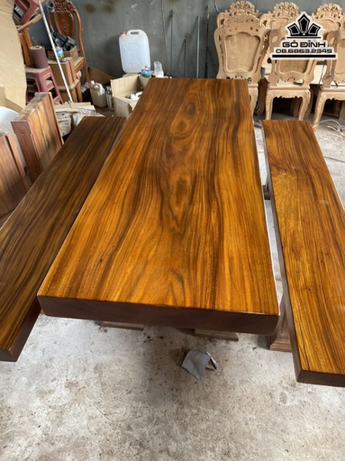 Bộ Bàn Ghế K3 Gỗ Lim Bàn Dài 260 Rộng 80 Dày 15 Ghế Dài 260 Rộng 40 Dày 10 (cm)