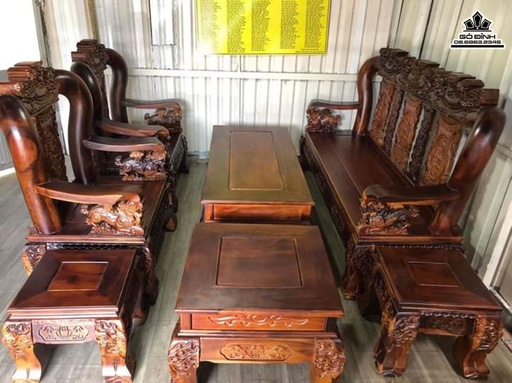 Bộ Bàn Ghế Nghê Gỗ Muồng Cột 15 7 Món