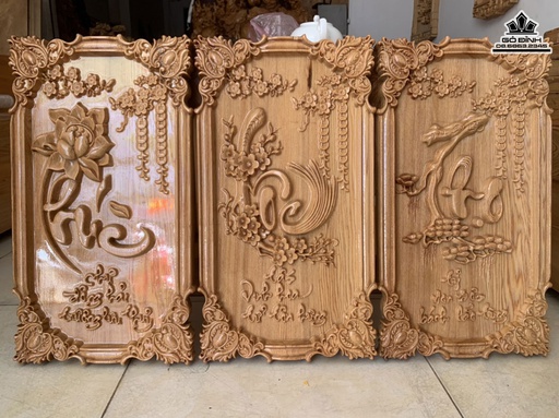 Tranh Gỗ Phúc Lộc Thọ Gỗ Pơ Mu Cao 60 Ngang 30 Dày 3 (cm)