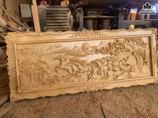 Tranh Gỗ Tranh Ngựa Bát Mã Gỗ Pơ Mu Cao 60 Ngang 150 Dày 5 (cm)
