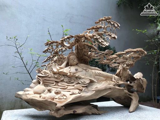 Tượng Nhất Tâm Bái Phật Gỗ Ngọc Am Cao 73 Ngang 115 Sâu 45 (cm)