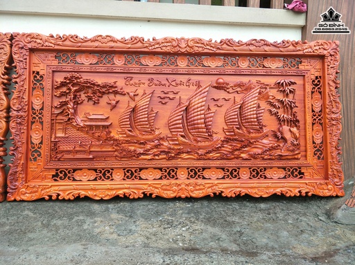 Tranh Gỗ Hương Đỏ Thuận Buồm Xuôi Gió Dài 217 Rộng 107 Dày 6 (cm)