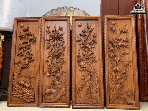 Tranh Tứ Quý Gỗ Hương Đá Cao 127 Rộng 42 Dày 5 (cm)