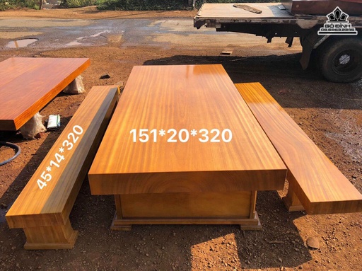 Bộ Bàn Ghế K3 Gỗ Gõ Bàn Dài 320 Ngang 151 Dày 20 Ghế Dài 320 Ngang 45 Dày 14 (cm)