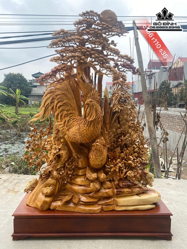 Tượng Gia Đình Gà Gỗ Hương Cao 166 Ngang 110 Sâu 35 (cm)