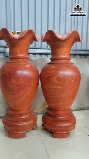 Cặp Lục Bình Gỗ Hương Đỏ Cao 105 Đường Kính 46 (cm)