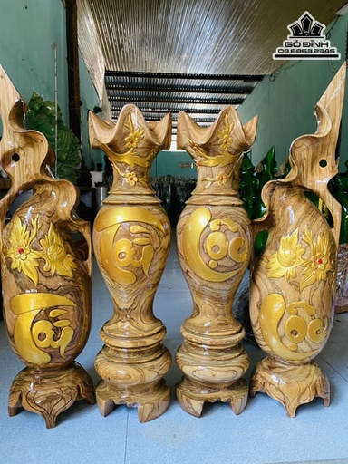 Lục Bình Tài Lộc gỗ Cẩm Bông Cao 58-68 Đường Kính 15-16(cm)