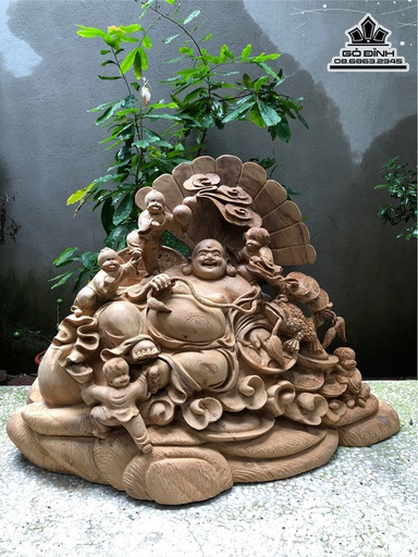 Tượng Phật Di Lặc Gỗ Ngọc Am Cao 48 Ngang 68 Sâu 28 (cm)