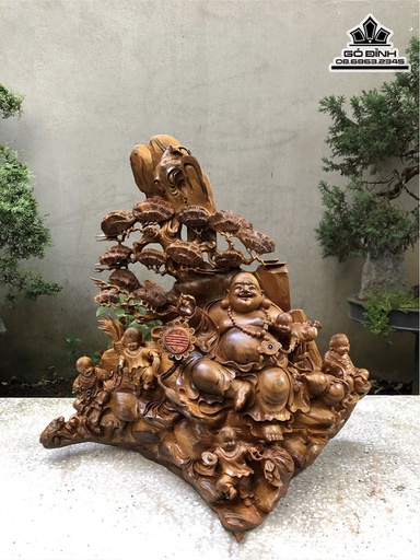 Tượng Phật Di Lặc Gỗ Bách Xanh Cao 68 Ngang 70 Sâu 30 (cm)