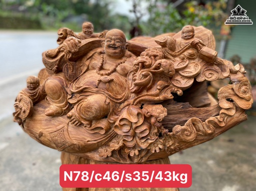 Tượng Phật Di Lặc Tam Phúc Gỗ Ngọc Am Cao 46 Ngang 78 Sâu 35 (cm)