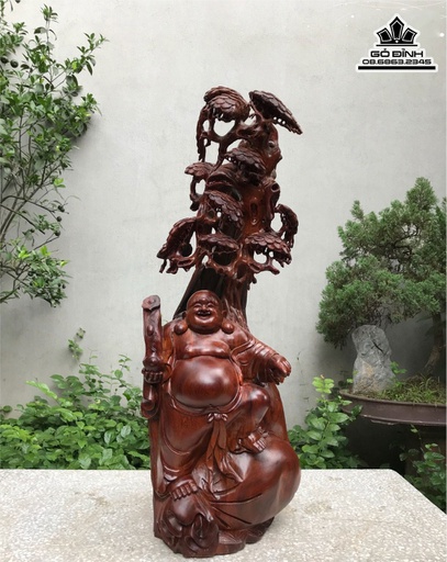 Tượng Di Lặc Gỗ Hương Liền Khối Cao 96 Ngang 38 Sâu 34 (cm)