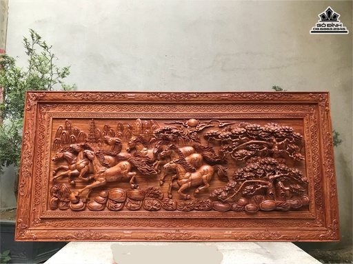 Tranh Gỗ Tranh Ngựa Bát Mã Gỗ Hương Đá Cao 83 Ngang 175 Sâu 7(cm)