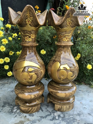 Cặp Bình Tài Lộc Gỗ Cẩm Bông Cao 58 Đường Kính 18 (cm)