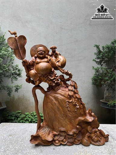 Tượng Di Lặc Tam Phúc Gỗ Xá Xị Cao 76 Ngang 70 Sâu 23 (cm)