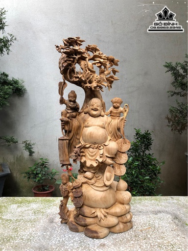 Tượng Phật Di Lặc Tam Phúc Gỗ Ngọc Am Cao 82 Ngang  30 Sâu 20 (cm)