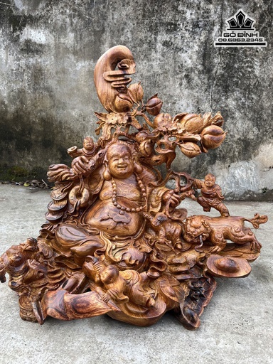 Tượng Phật Di Lặc Ngũ Phúc Gỗ Hương Cao 80 Ngang 80 Sâu 50