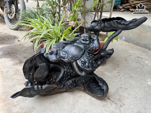 Tượng Phật Di Lặc Gỗ Mun Sừng Nguyên Khối Cao 43 Ngang 60 Sâu 25 (cm)