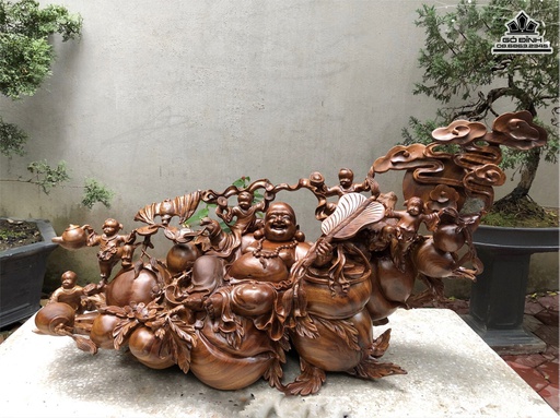 Tượng Phật Di Lặc Ngũ Phúc Gỗ Xá Xị Cao 58 Ngang 105 Sâu 33 (cm)