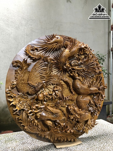 Tranh Gỗ Tranh Tứ Linh Gỗ Bách Xanh Đường Kính 82 Dày 9 (cm)