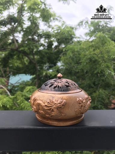 Lư Xông Trầm Tứ Linh Gỗ Bách Xanh Cao 5 Đường Kính 11 (cm)