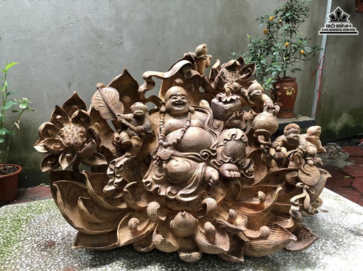 Tượng Phật Di Lặc Ngũ Phúc Gỗ Ngọc Am Cao 56 Ngang 90 Sâu 54 (cm)