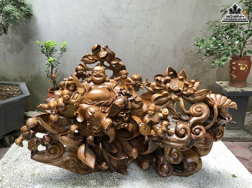 Tượng Phật Di Lặc Ngũ Phúc Gỗ Bách Xanh Cao 57 Ngang 88 Sâu 36 (cm)