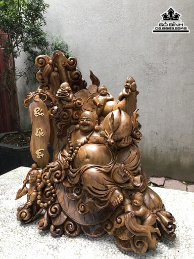 Tượng Phật Di Lặc Ngũ Phúc Gỗ Bách Xanh Cao 58 Ngang 52 Sâu 36 (cm)