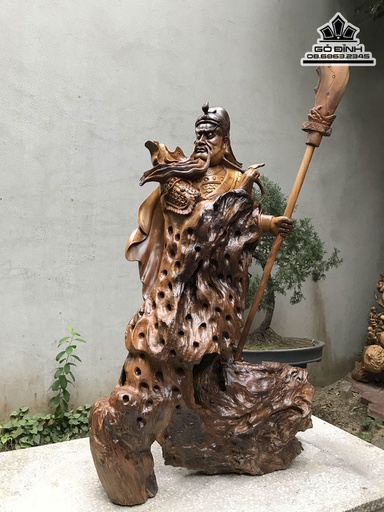 Tượng Quan Công Gỗ Bách Xanh Cao 110 Ngang 78 Sâu 46 (cm)