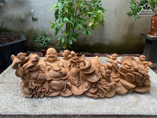 Tượng Phật Di Lặc Ngũ Phúc Ngồi Tài Lộc Gỗ Ngọc Am Cao 23 Ngang 90 Sâu 25 (cm)