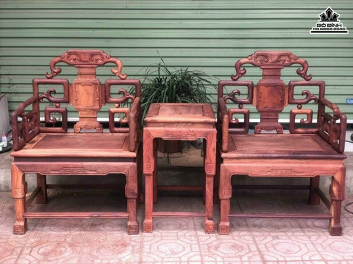 Bộ Bàn Ghế Triện Móc Gỗ Cẩm Việt  Ghế Cao 97 Ngang 67 Sâu 52 Đôn Cao 69 Ngang 38 Sâu 48 (cm)