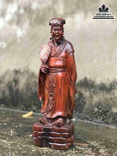 Tượng Gia Cát Lượng Khổng Minh Gỗ Trắc  Cao 38 Rộng 12 Sâu 8 (cm)