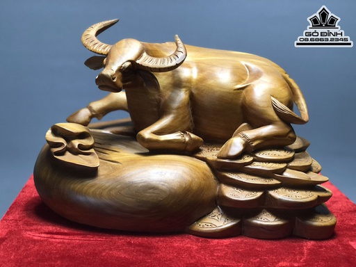 Tượng Trâu Gỗ Ngọc Am Liền Khối Cao 24 Ngang 36 Sâu 25 (cm)