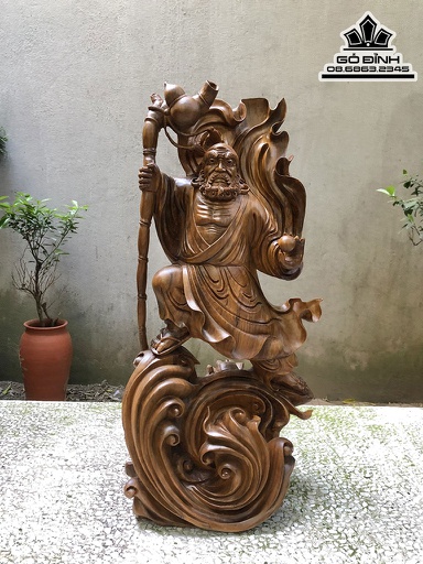 Tượng Đạt Ma Sư Tổ Quá Hải Gỗ Bách Xanh Cao 60 Ngang 28 Sâu 20 (cm)