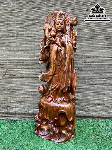 Tượng Phật Quan Âm Gỗ Sưa Cao 48 Ngang 16 Sâu 12 (cm)