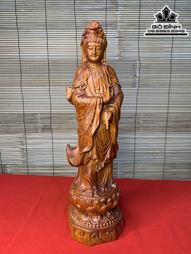 Tượng Phật Quan Âm Gỗ Hương Cao 40 Ngang 10 Sâu 10 (cm)