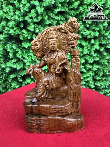Tượng Phật Quan Âm Ngồi Tự Tại Gỗ Bách Xnh Cao 15 Ngang 8 Sâu 6 (cm)