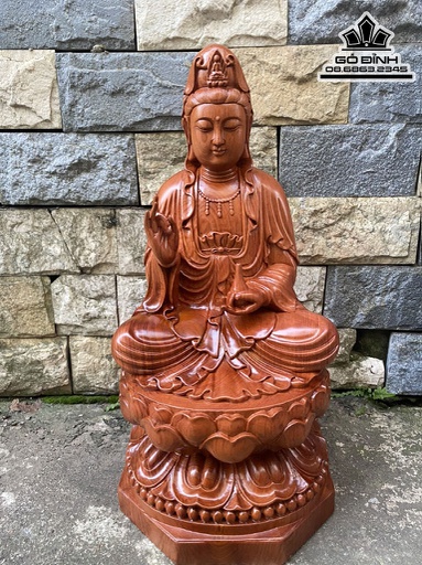 Quan Âm Ngồi Gỗ Hương Đá Cao 60 Ngang 30 Sâu 30 (cm)