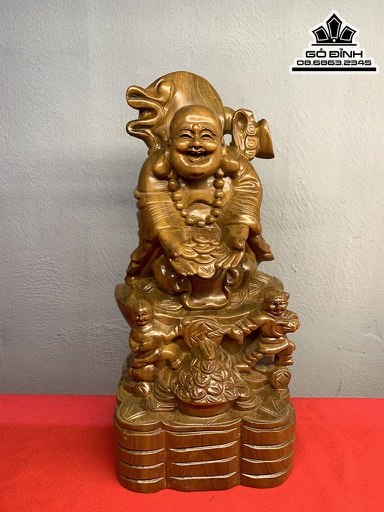 Tượng Phật Di Lặc Nhị Phúc Đứng Tài Lộc Gỗ Bách Xanh Cao 30 Ngang 14 Sâu 14 (cm)