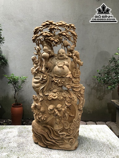 Tượng Di Lặc Ngũ Phúc Gỗ Ngọc Am cao 103 Ngang 48 Sâu 30 (cm)