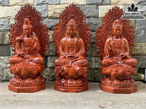 Tượng Tam Thế Phật Gỗ Hương Cao 30 Ngang 15 Sâu 15 (cm)