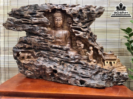 Tượng Nhất Tâm Bái Phật Gỗ Nu Kháo Cao 50 Ngang 90 Sâu 21 (cm)