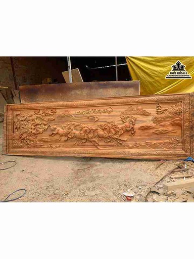 Tranh Mã Đáo Thành Công Gỗ Thông Đỏ  Rộng 60 Dài 200 Dày 5 Đục Sâu 3 (cm)
