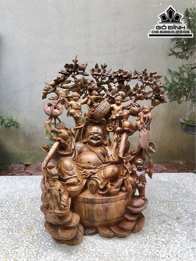Tượng Di Lặc Ngũ Phúc Gỗ Xá Xị Cao 65 Ngang 66 Sâu 50 (cm)