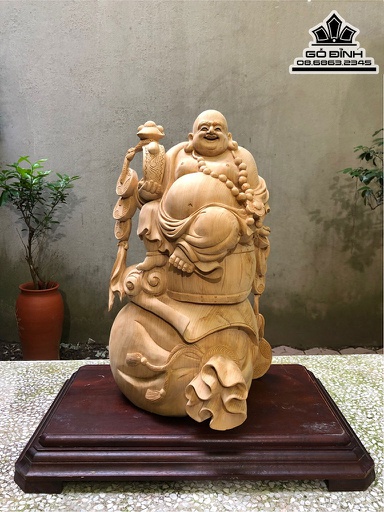 Tượng Phật Di Lặc Ngồi Bao Tiền Gỗ Ngọc Am Cao 47 Ngang 40 Sâu 23 (cm)